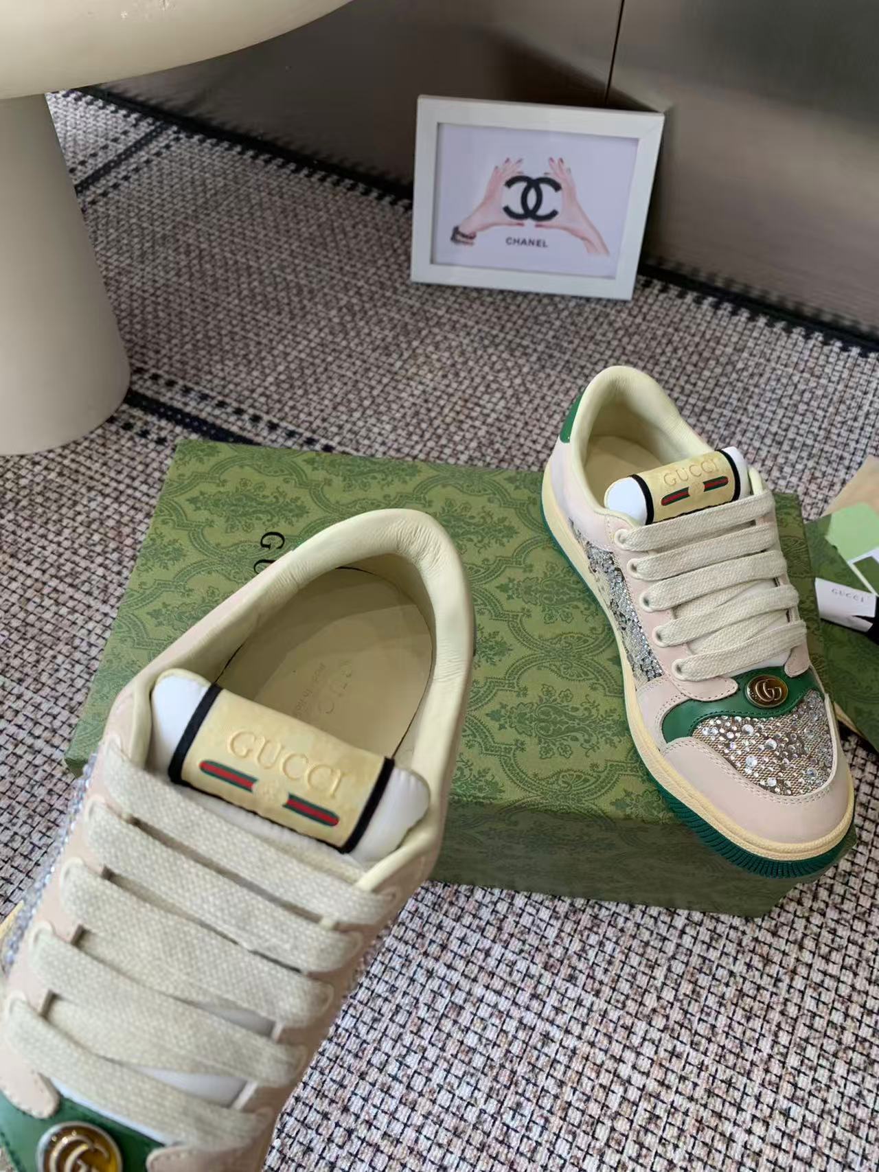 [TOP] GUCCI GG Casual Shoes - Green and Beige