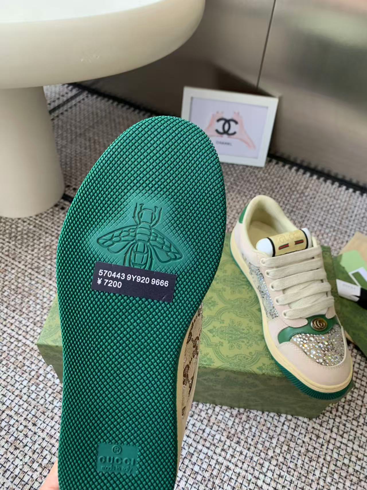 [TOP] GUCCI GG Casual Shoes - Green and Beige