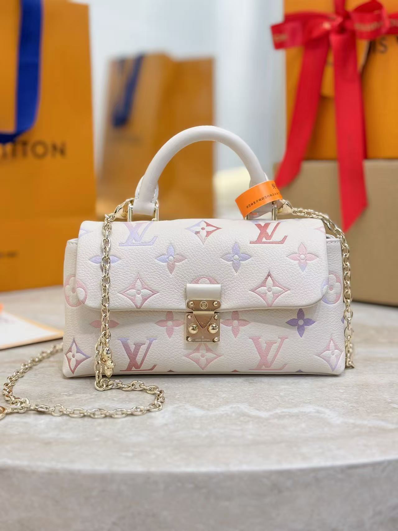 [TOP] Louis Vuitton LV Nano Madeleine Bag Monogram Empreinte Leather 21× 12.5 × 6cm - Beige