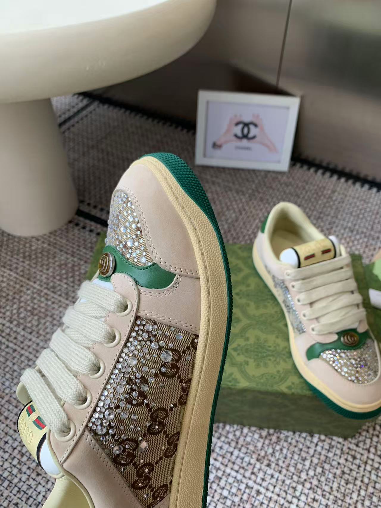 [TOP] GUCCI GG Casual Shoes - Green and Beige