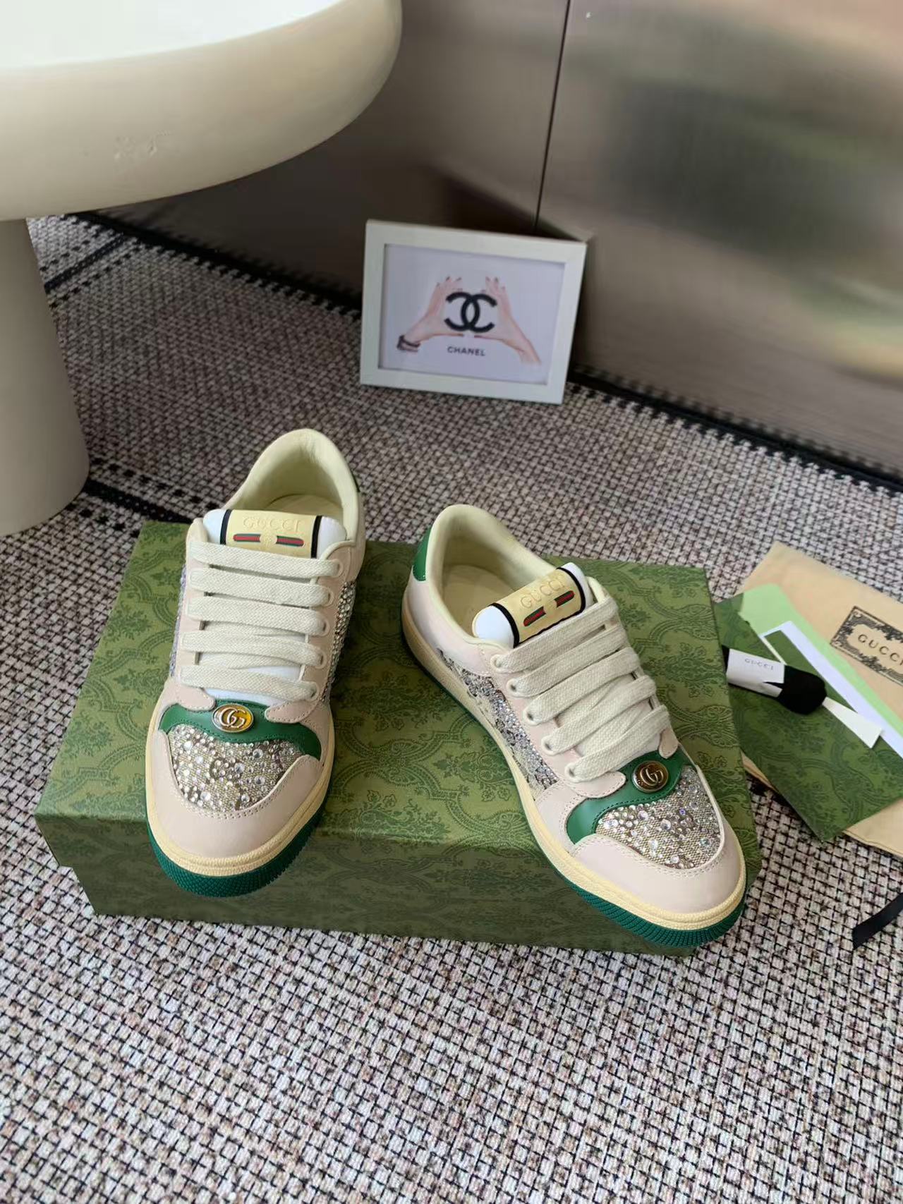 [TOP] GUCCI GG Casual Shoes - Green and Beige