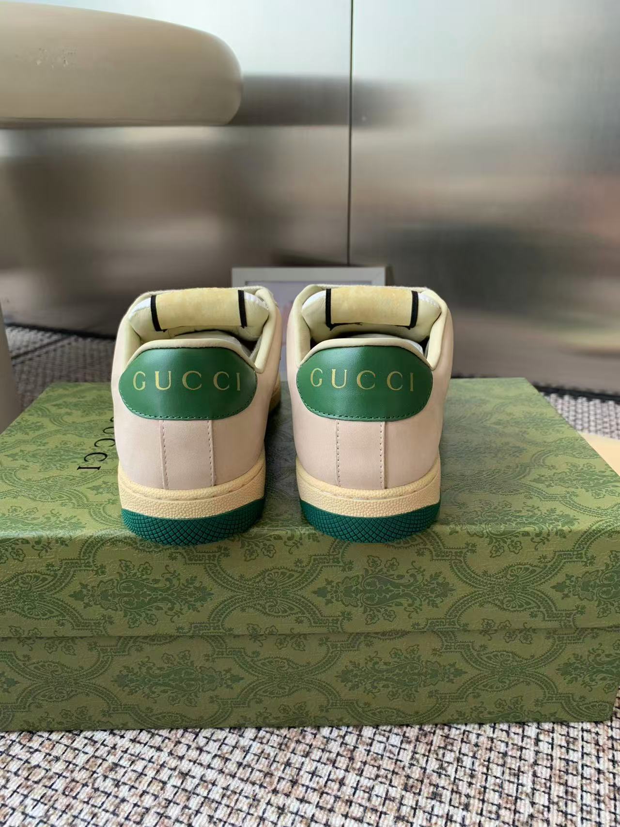[TOP] GUCCI GG Casual Shoes - Green and Beige