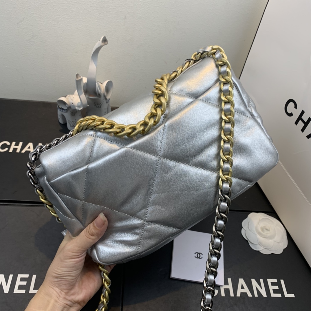 [TOP] CHANEL Lambskin 19 Bag 26x9x16cm - Sliver&GHW