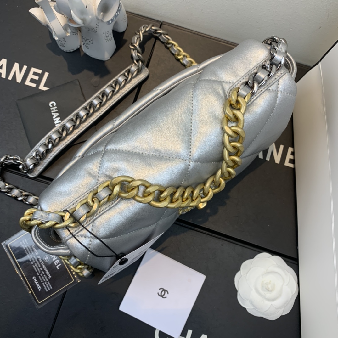 [TOP] CHANEL Lambskin 19 Bag 26x9x16cm - Sliver&GHW