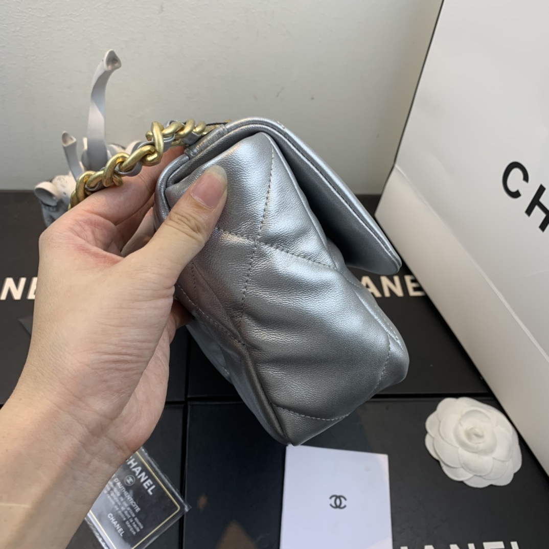 [TOP] CHANEL Lambskin 19 Bag 26x9x16cm - Sliver&GHW