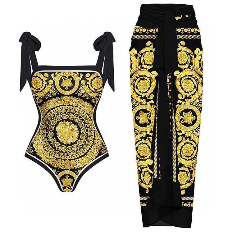 [TOP] VERSACE One-Piece Swimsuit Set - Black