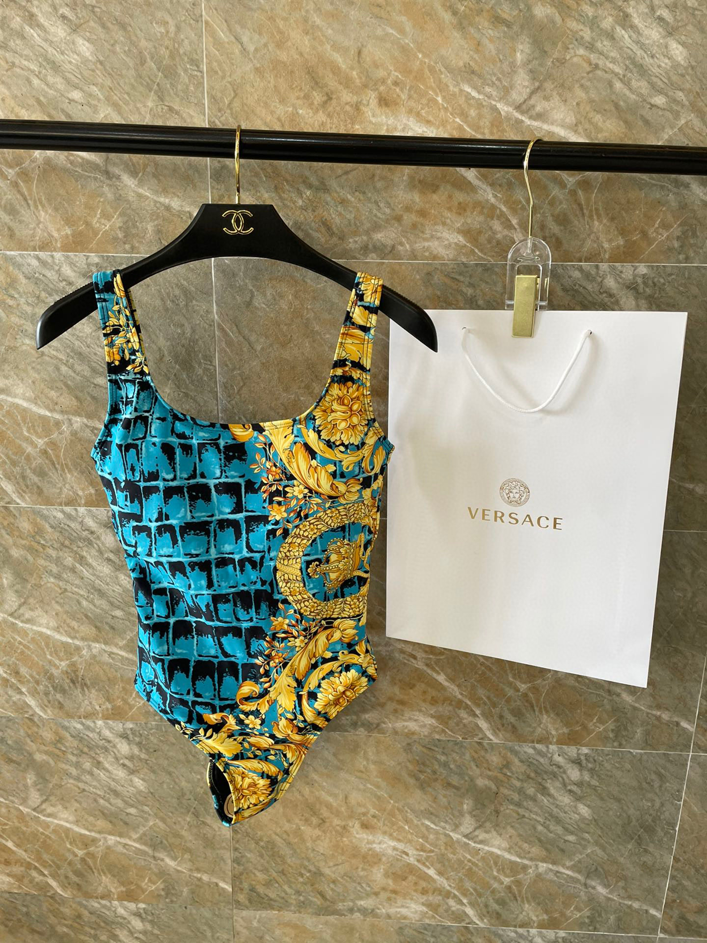 [TOP] VERSACE One-Piece Swimsuit - Blue and Yellow