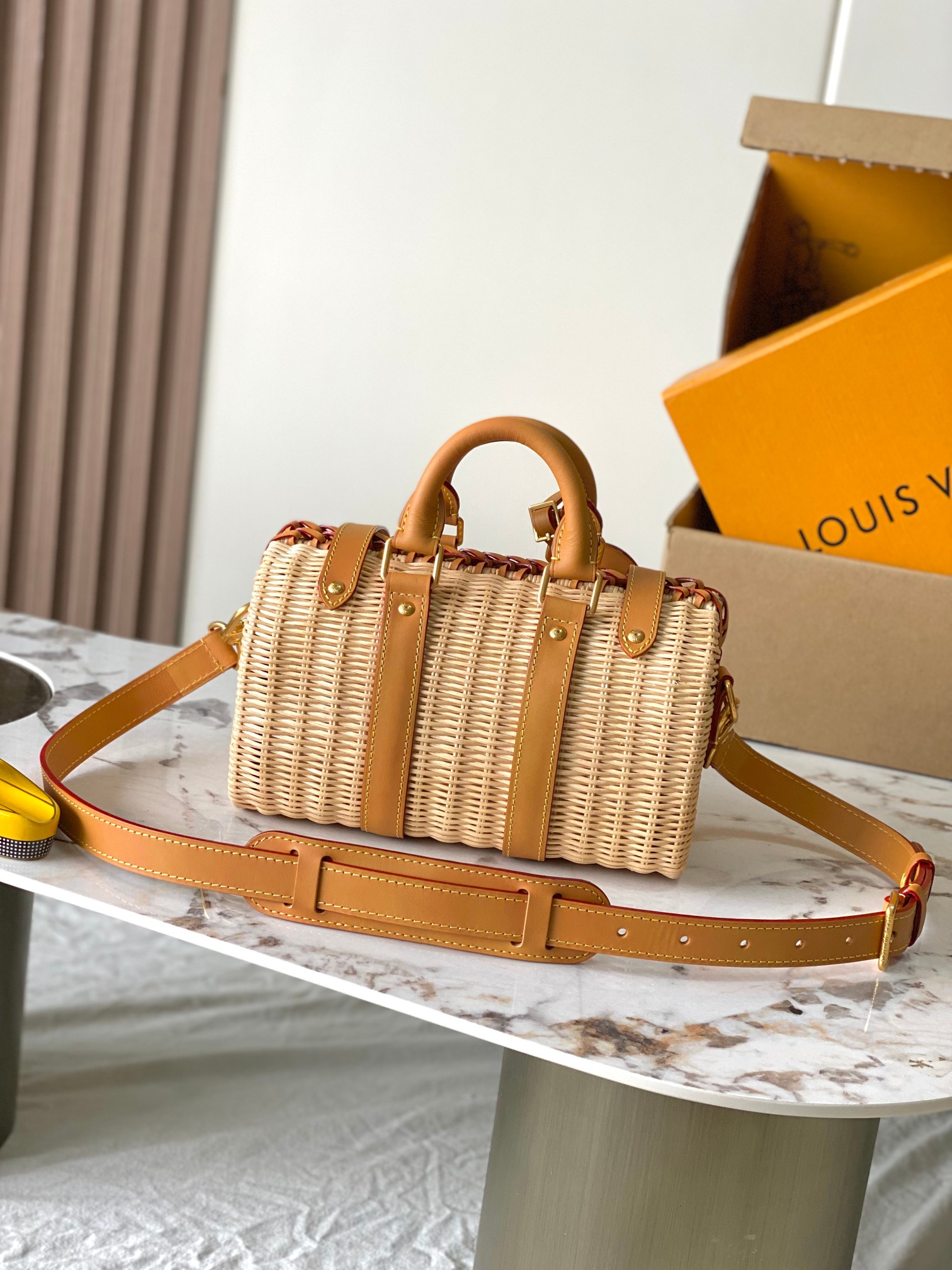 [TOP] Louis Vuitton LV Keepall Bandoulière 25 Rattan Handbag 25*15*11cm - Brown