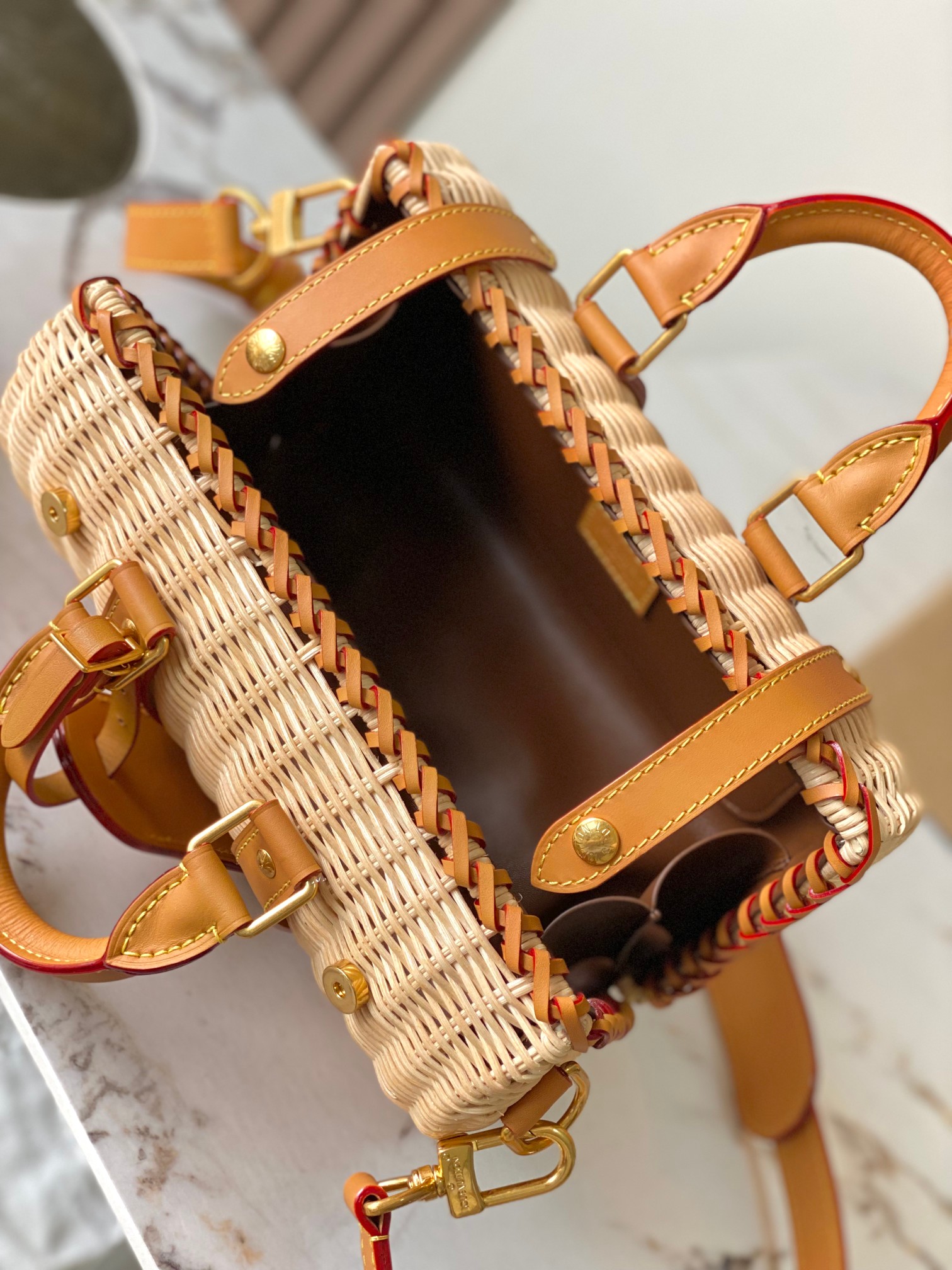 [TOP] Louis Vuitton LV Keepall Bandoulière 25 Rattan Handbag 25*15*11cm - Brown