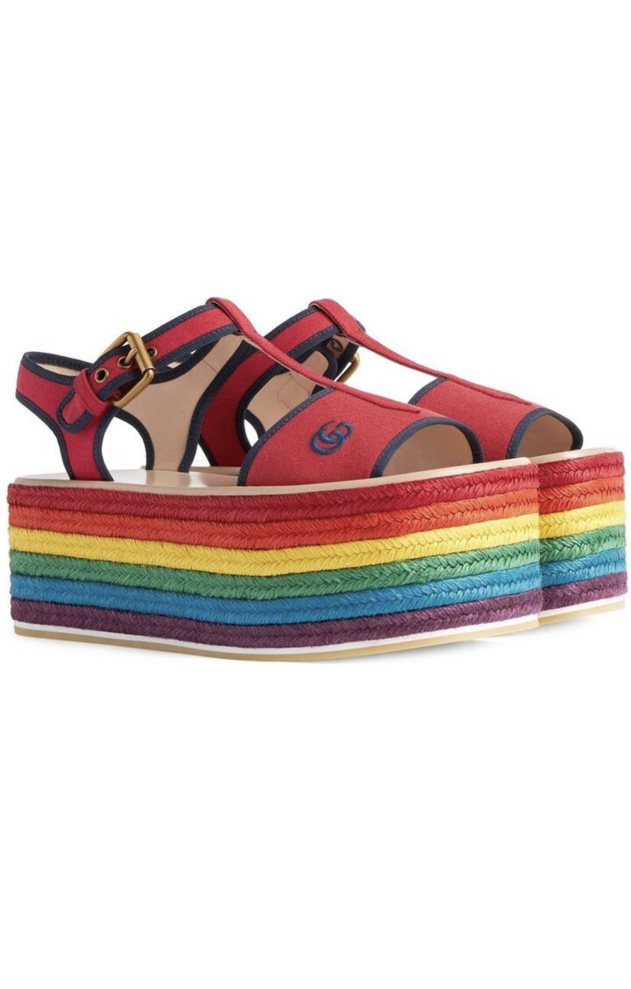 [TOP] GUCCI Straw Rainbow Platform Sandals - 3 Color