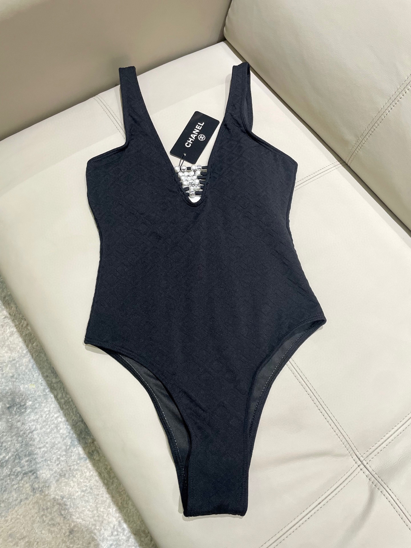 [TOP] CHANEL Pearl One-Piece Swimsuit - Black