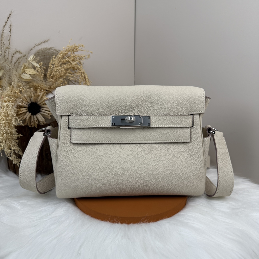 [TOP] HERMES Kelly Messenger Bag 25cm - Craie & SHW