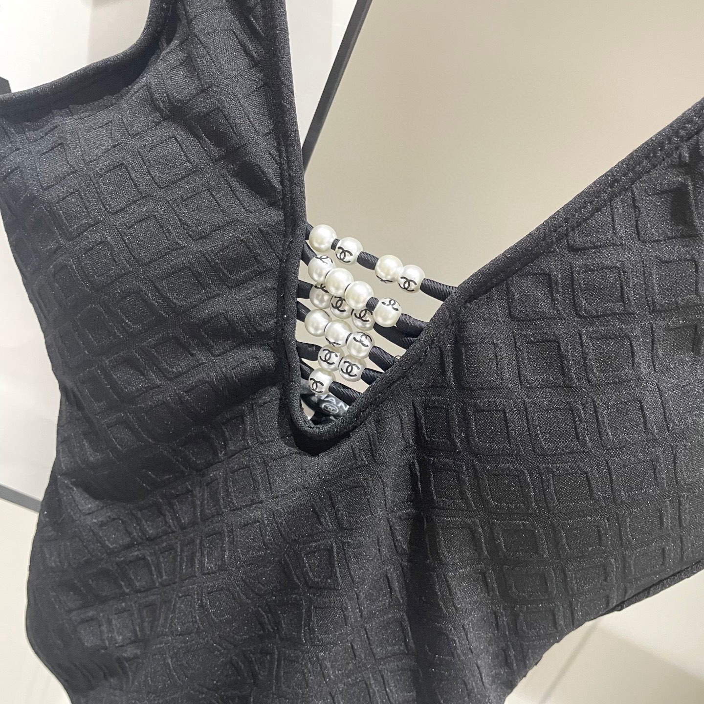 [TOP] CHANEL Pearl One-Piece Swimsuit - Black
