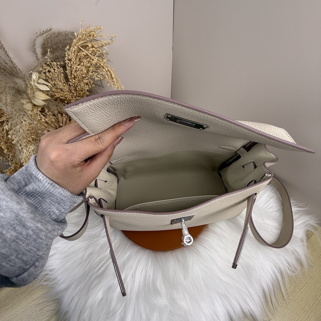 [TOP] HERMES Kelly Messenger Bag 25cm - Craie & SHW