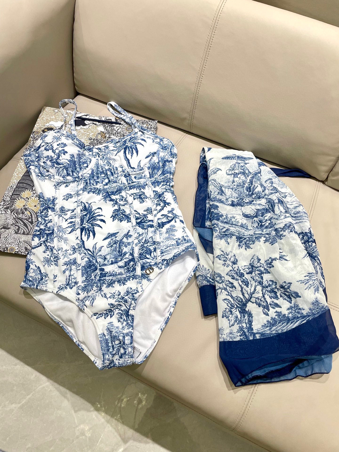 [TOP] Christian Dior One-Piece Swimsuit Set - Blue