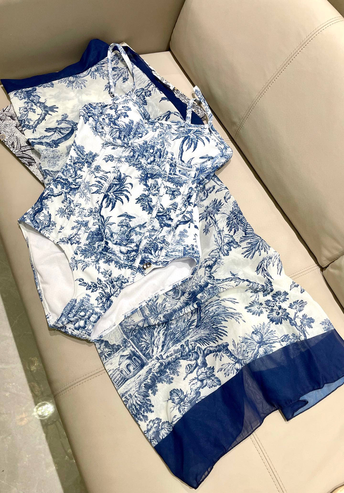 [TOP] Christian Dior One-Piece Swimsuit Set - Blue