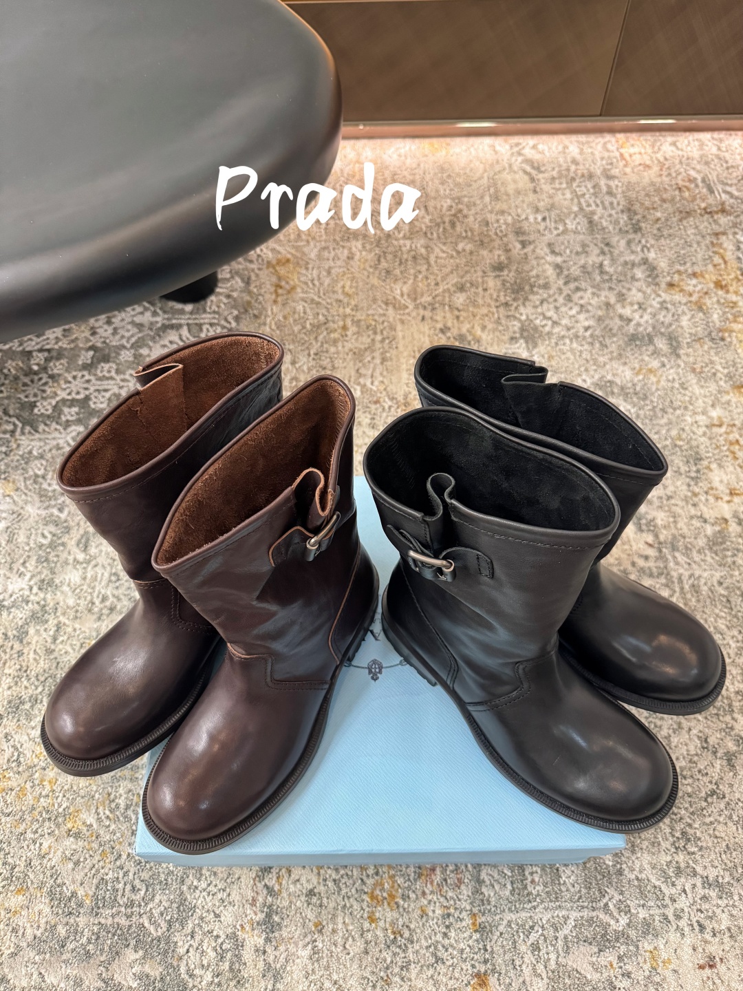[TOP] PRADA Leather Short Boots 2.5cm Low Heels -  2 Color