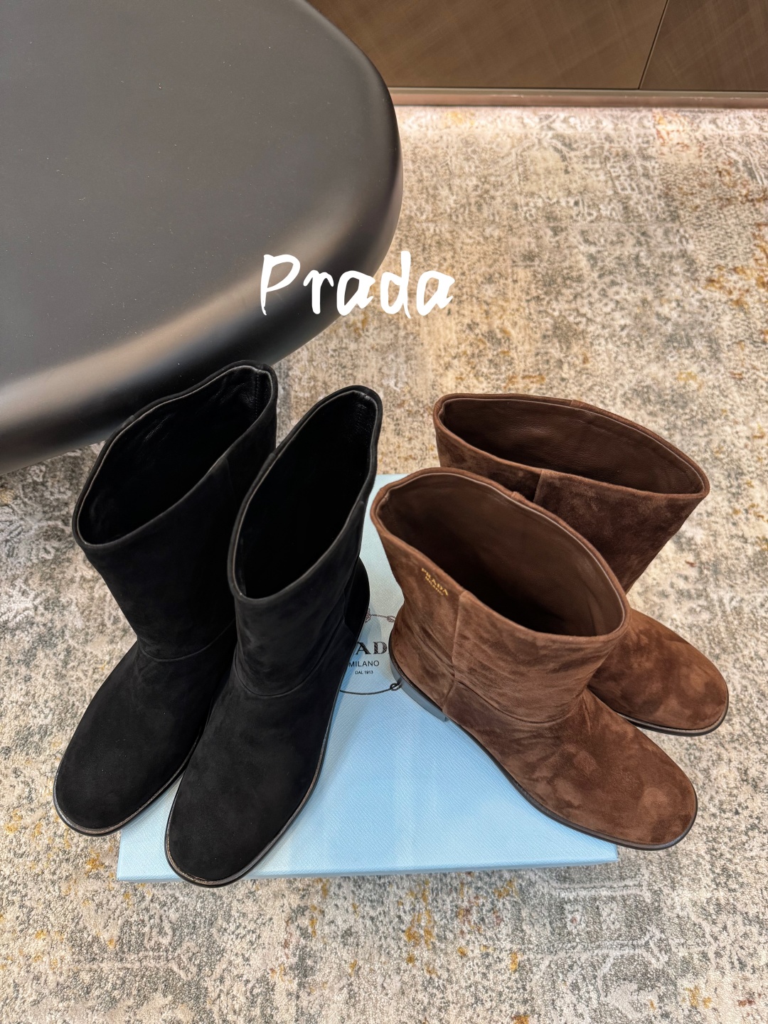 [TOP] PRADA Leather Short Boots 4cm Low Heels -  2 Color