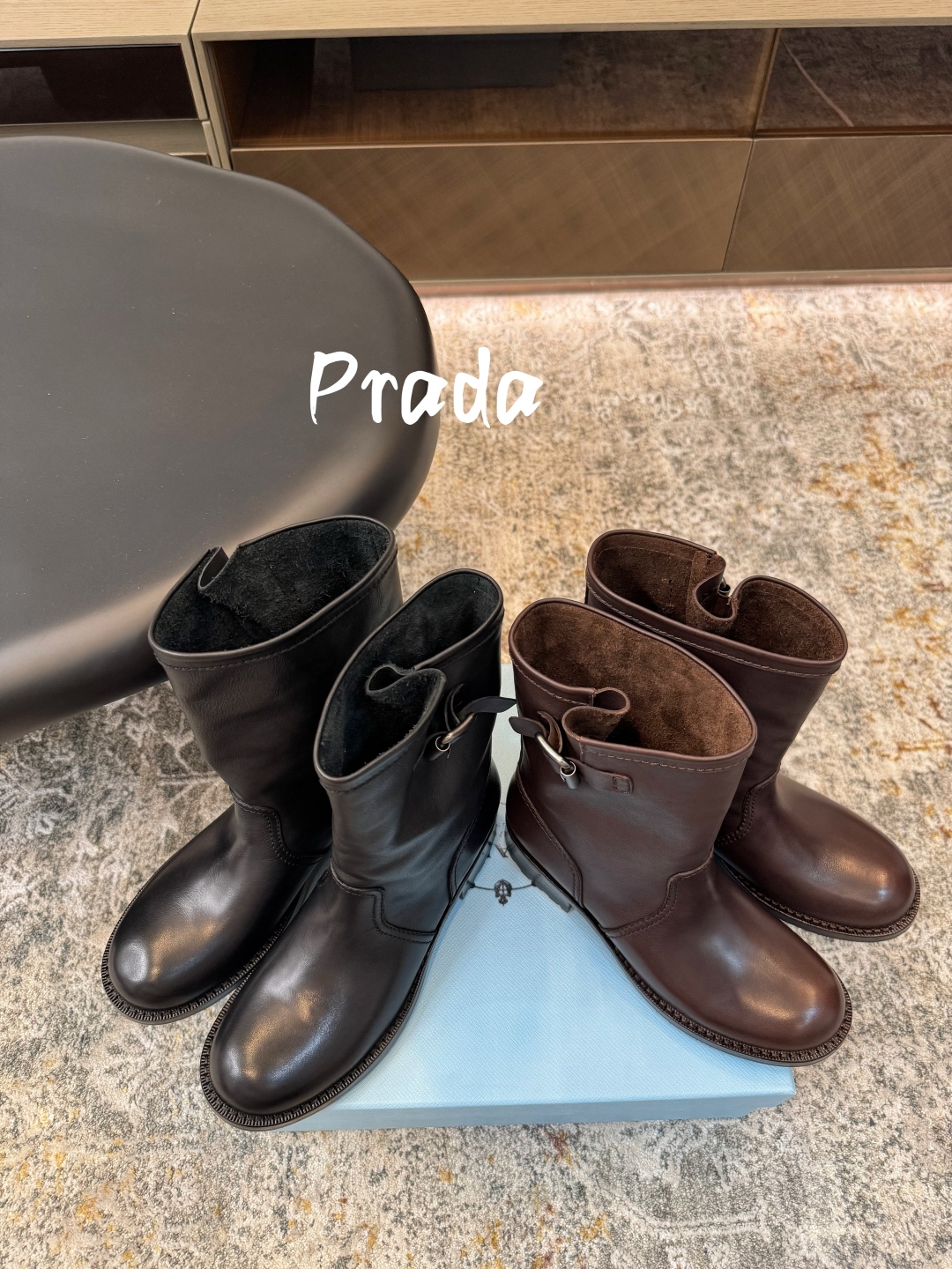 [TOP] PRADA Leather Short Boots 4cm Low Heels -  2 Color