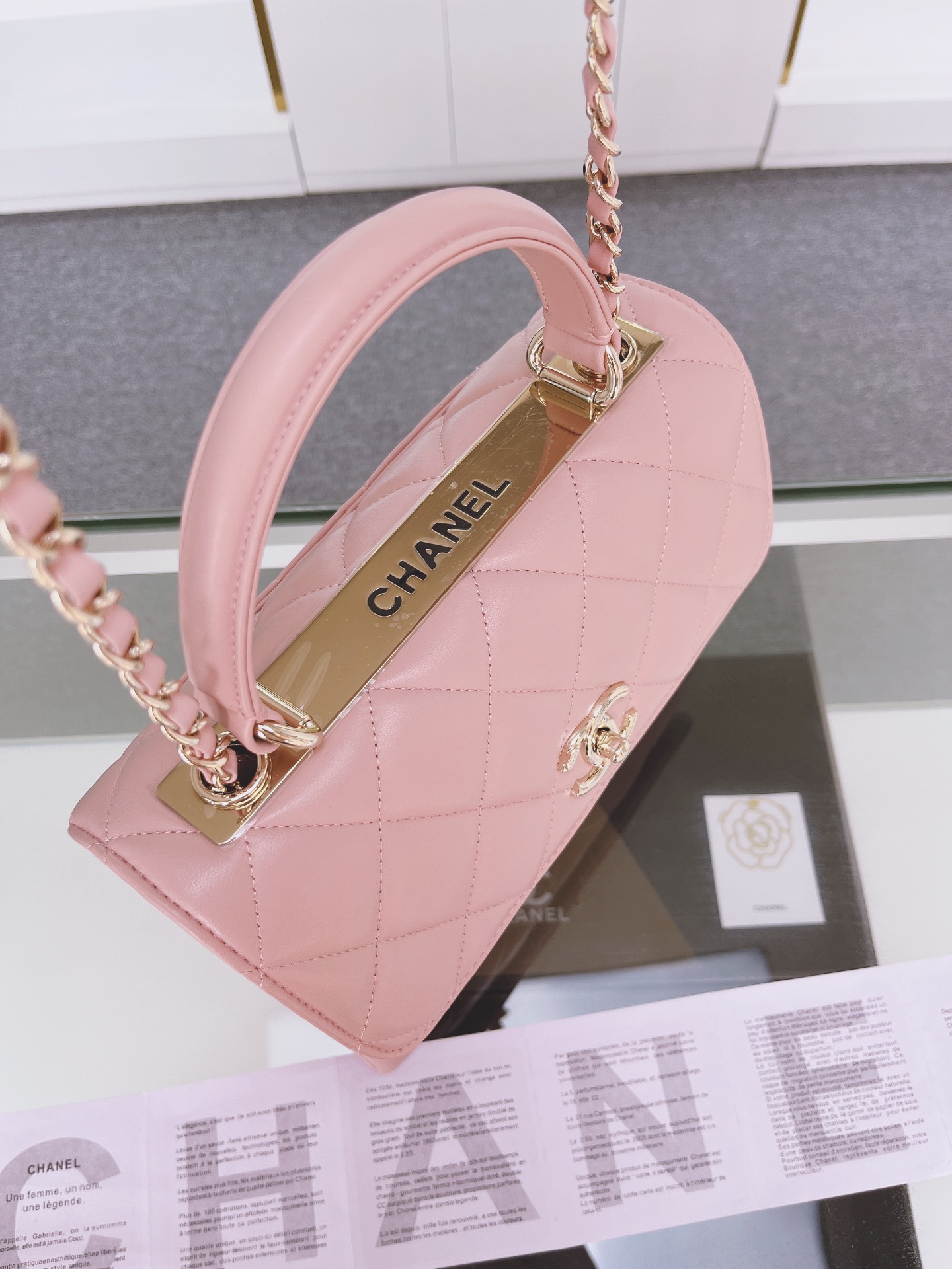 [TOP] CHANEL Trendy CC Handle Bag 25×12×17cm - Pink &GHW