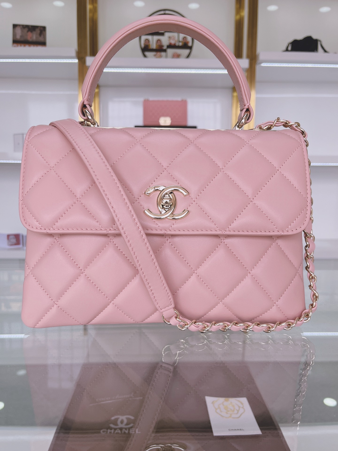 [TOP] CHANEL Trendy CC Handle Bag 25×12×17cm - Pink &GHW