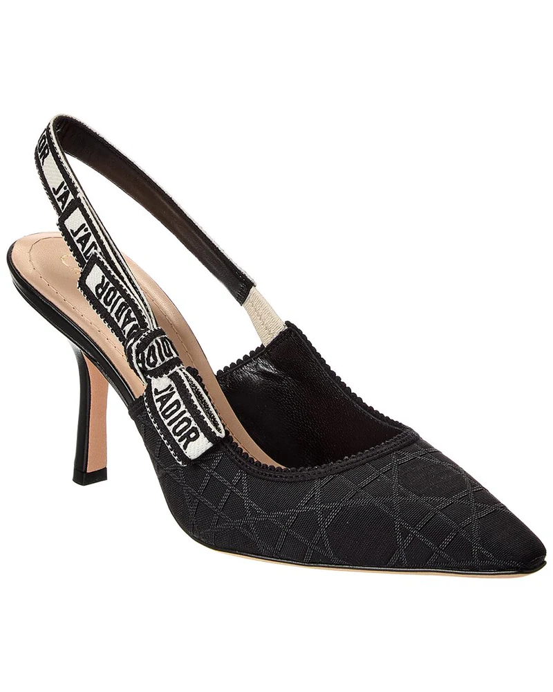[TOP] Christian Dior J'AChristian Dior Slingback 9.5cm Pump Macramé Embroidered Canvas & Leather - Black