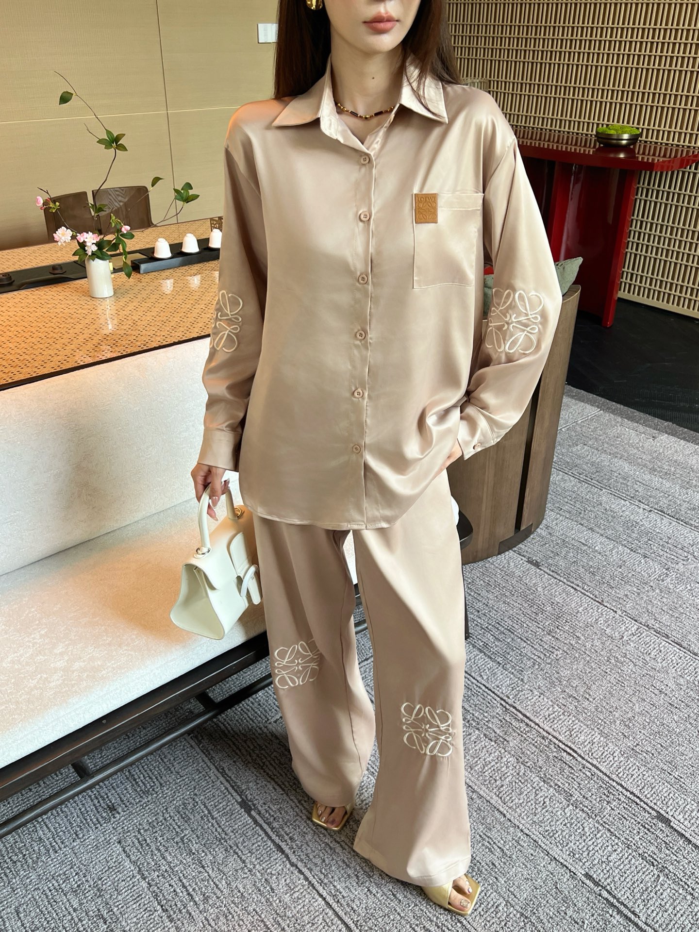 [TOP] LOEWE Embroidered Long Sleeve Shirt + Pants Set - 3 Color