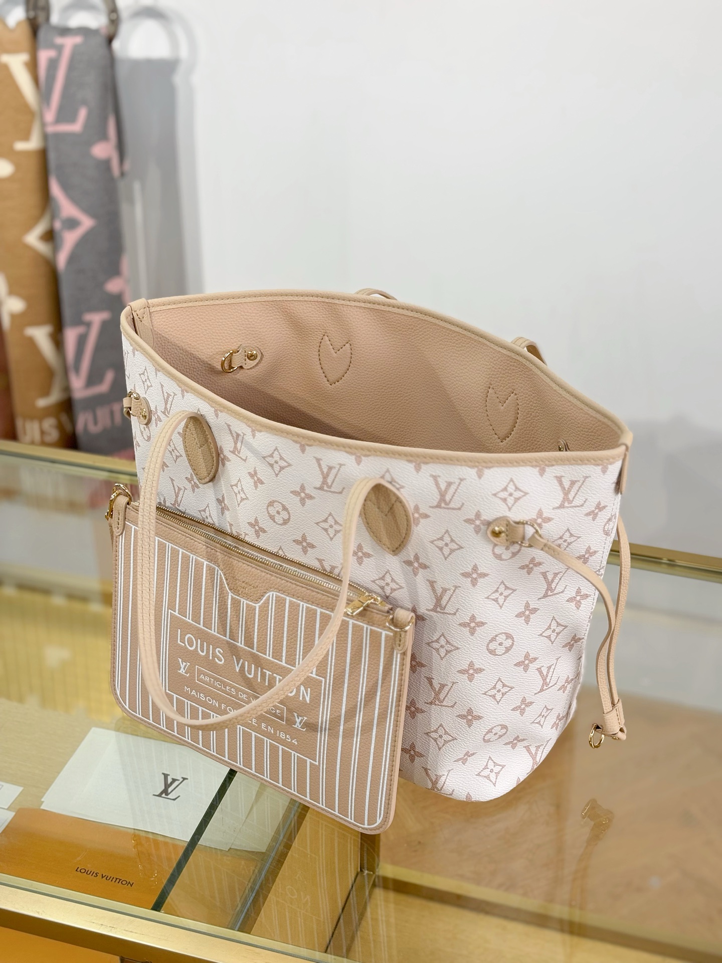 [TOP] Louis Vuitton LV Neverfull MM Inside Out Leather Tote Bag 31x28x14cm - Off White