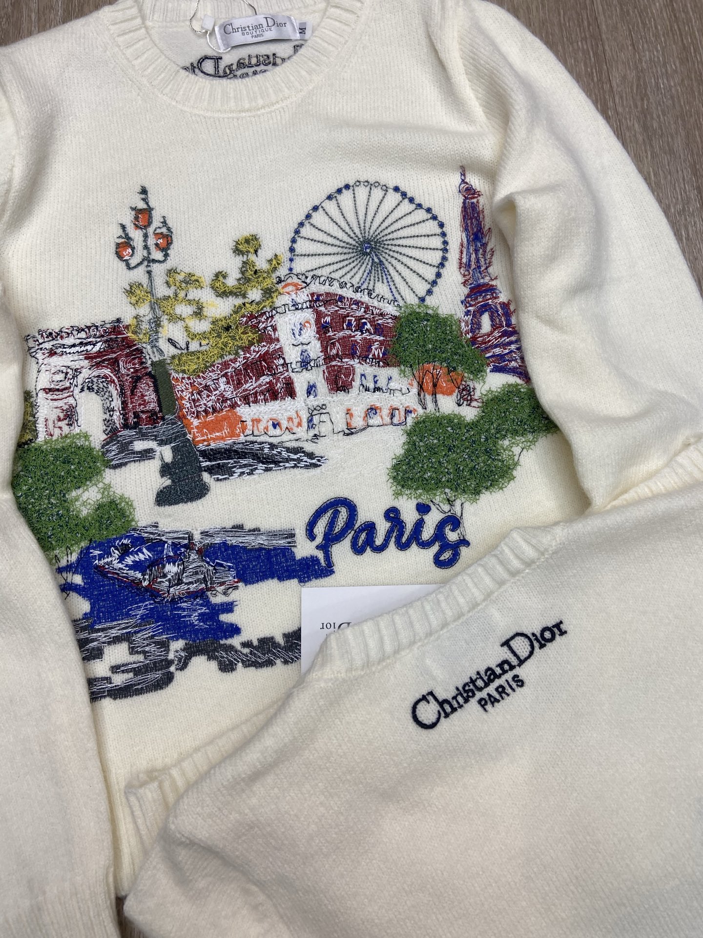 [TOP] Christian Dior Embroidered Crew Neck Sweater - Apricot