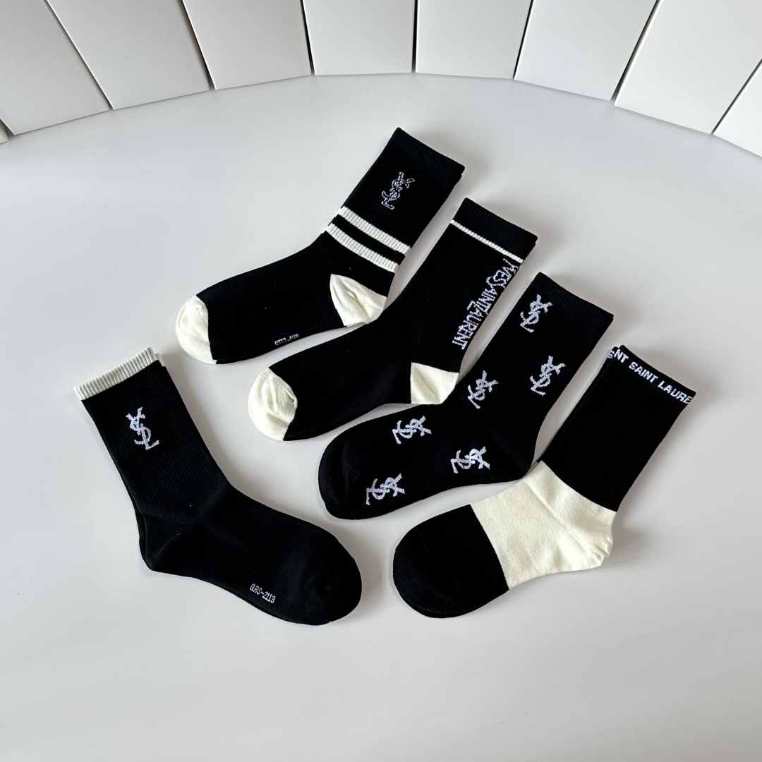[TOP] Yves Saint Laurent YSL Socks - 5 Pieces as a Set