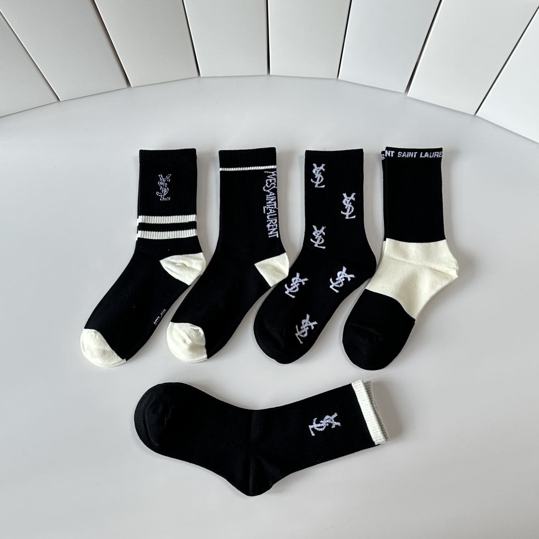 [TOP] Yves Saint Laurent YSL Socks - 5 Pieces as a Set