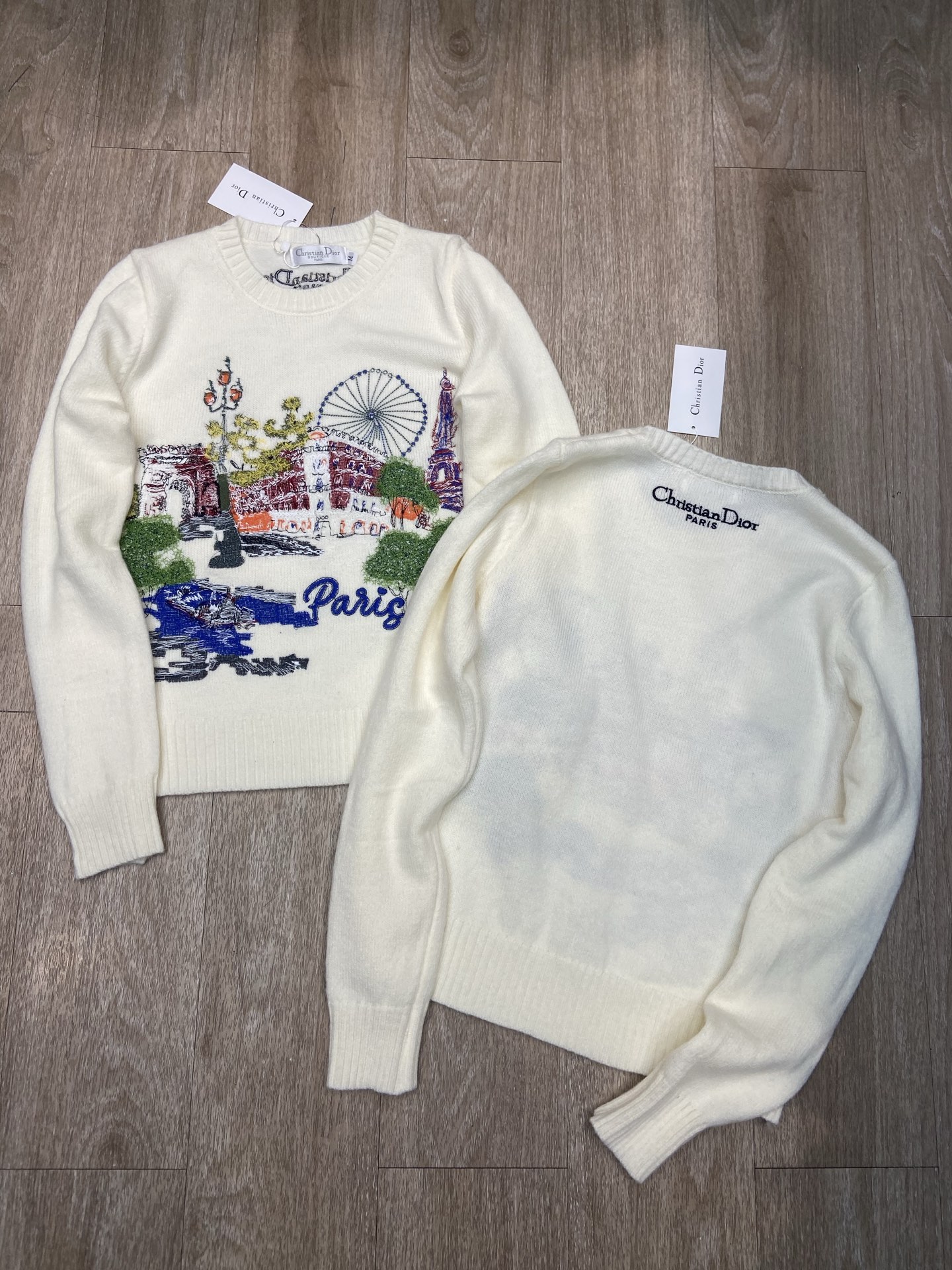 [TOP] Christian Dior Embroidered Crew Neck Sweater - Apricot