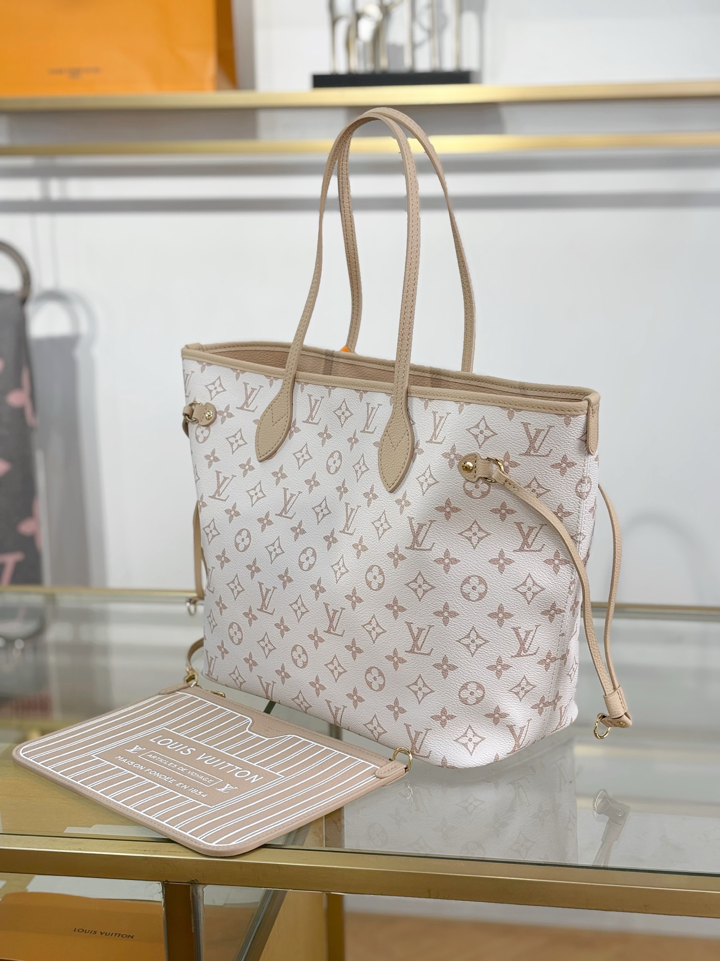 [TOP] Louis Vuitton LV Neverfull MM Inside Out Leather Tote Bag 31x28x14cm - Off White