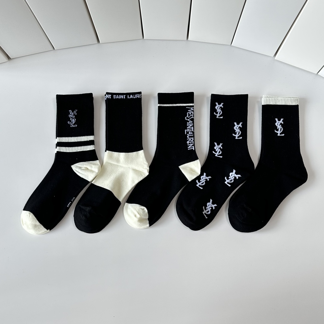 [TOP] Yves Saint Laurent YSL Socks - 5 Pieces as a Set