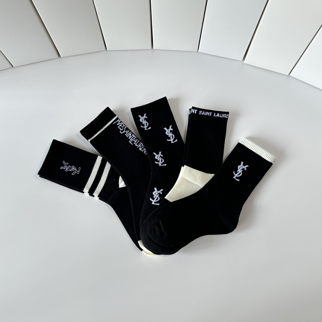 [TOP] Yves Saint Laurent YSL Socks - 5 Pieces as a Set