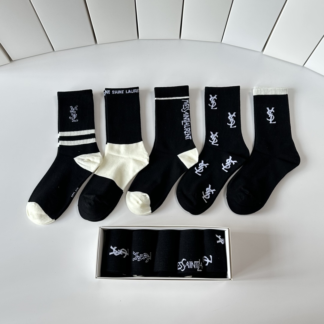 [TOP] Yves Saint Laurent YSL Socks - 5 Pieces as a Set