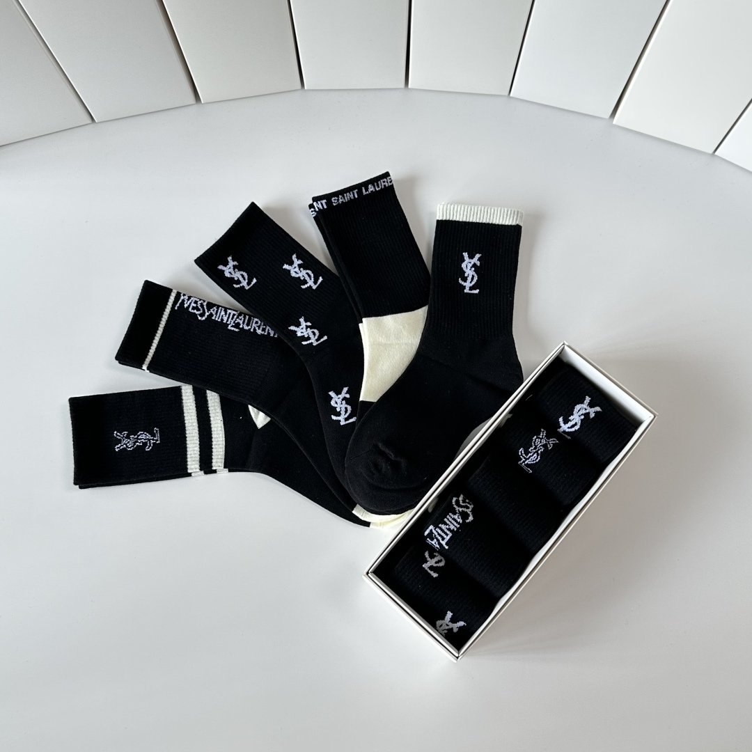 [TOP] Yves Saint Laurent YSL Socks - 5 Pieces as a Set