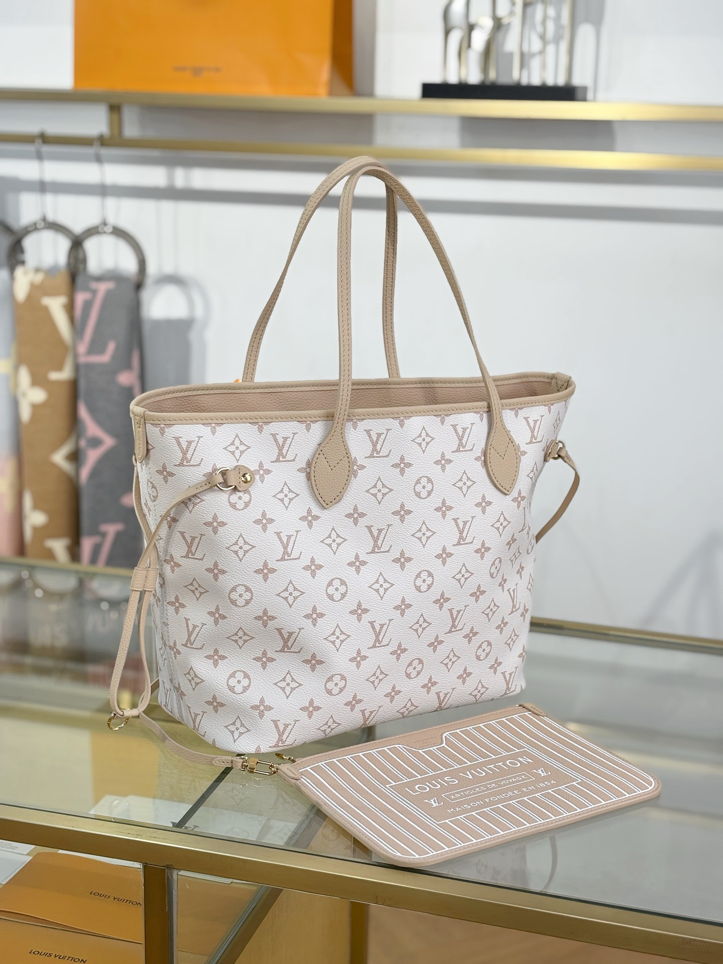 [TOP] Louis Vuitton LV Neverfull MM Inside Out Leather Tote Bag 31x28x14cm - Off White