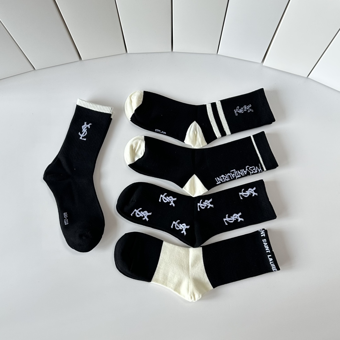 [TOP] Yves Saint Laurent YSL Socks - 5 Pieces as a Set