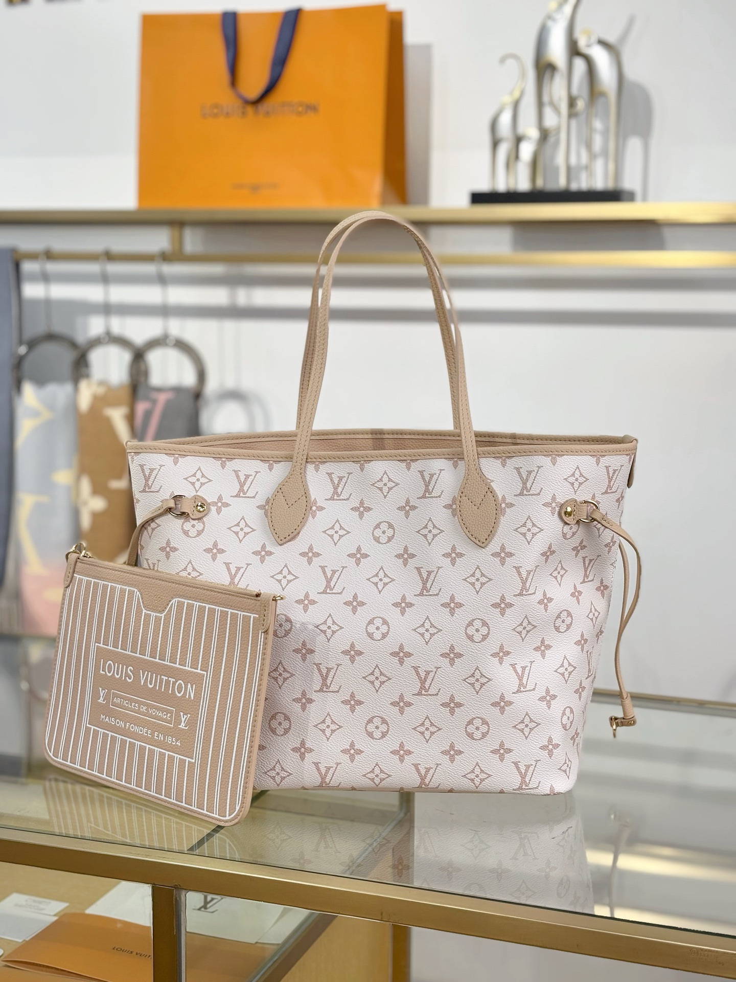 [TOP] Louis Vuitton LV Neverfull MM Inside Out Leather Tote Bag 31x28x14cm - Off White