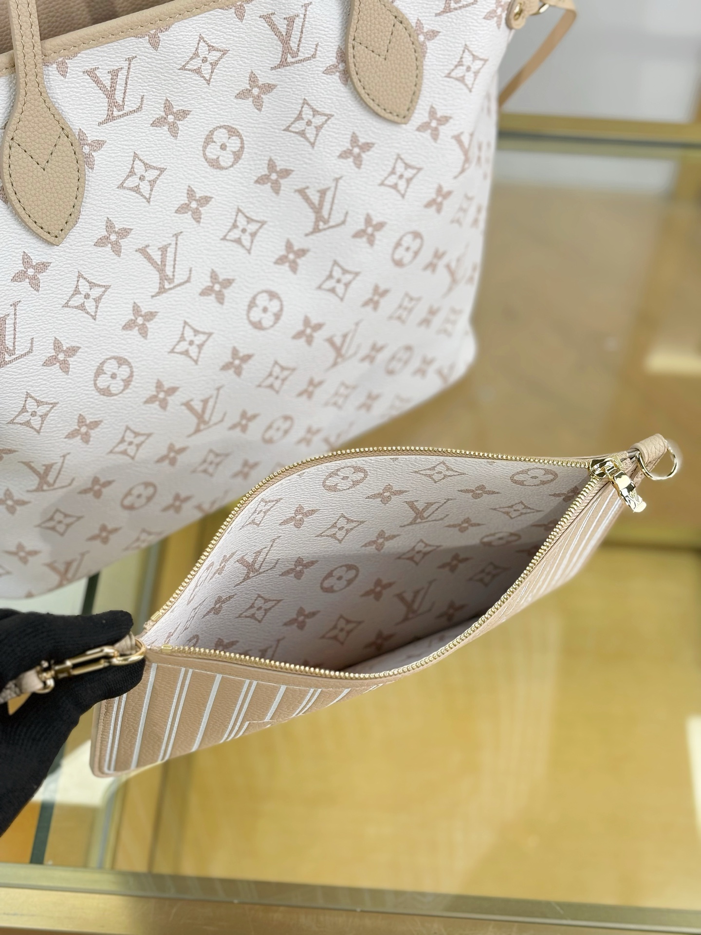 [TOP] Louis Vuitton LV Neverfull MM Inside Out Leather Tote Bag 31x28x14cm - Off White