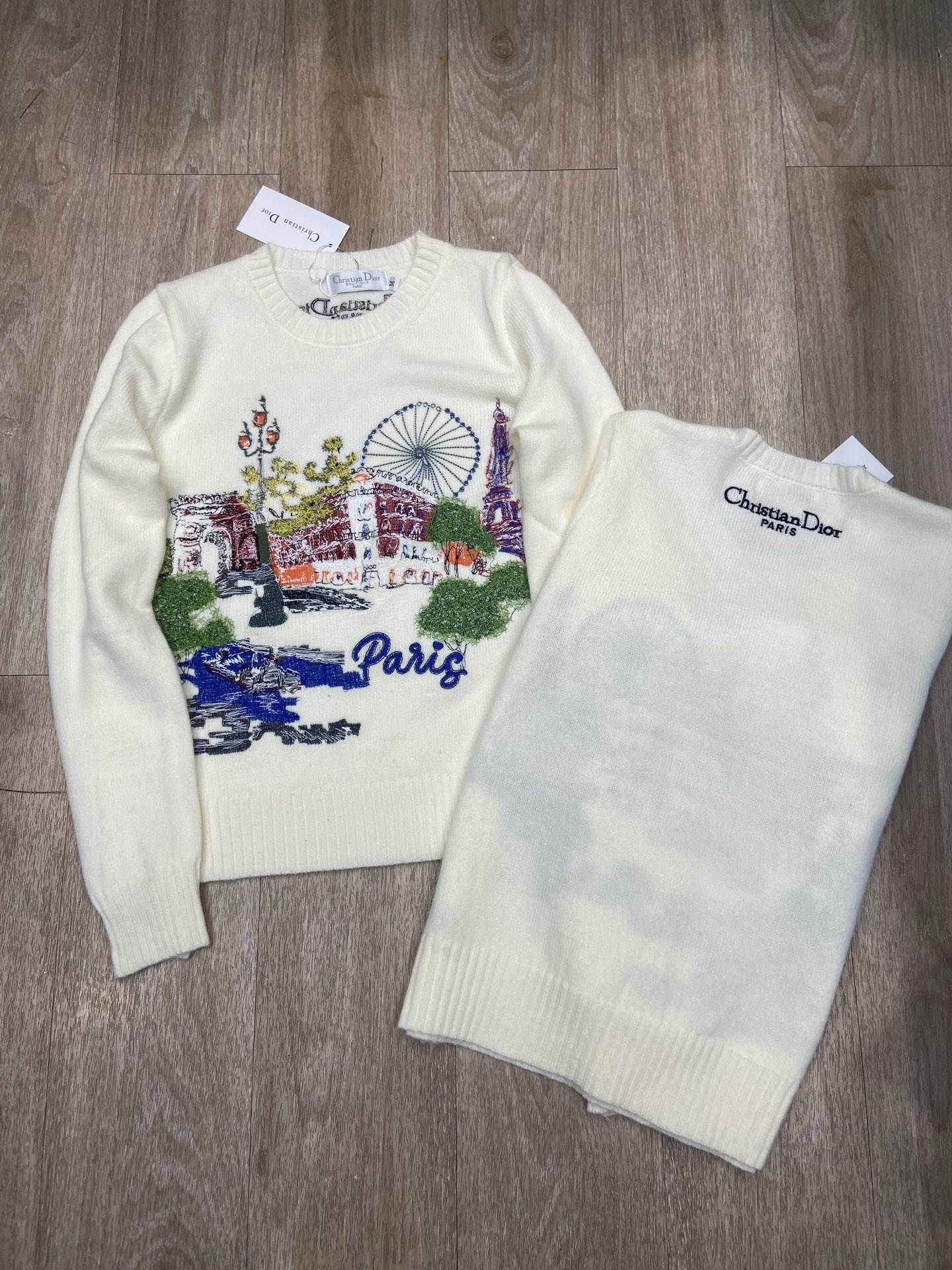 [TOP] Christian Dior Embroidered Crew Neck Sweater - Apricot