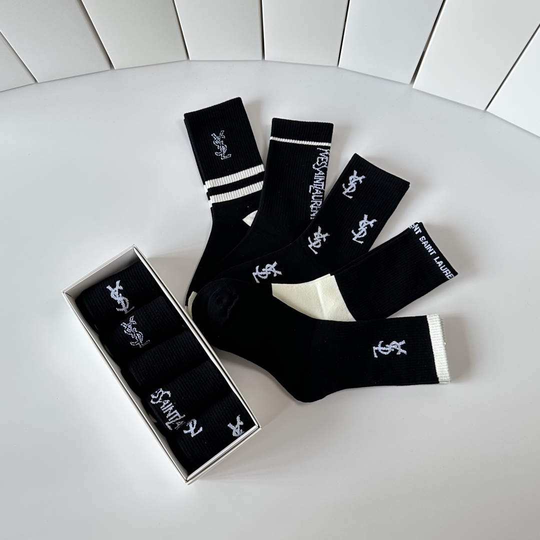 [TOP] Yves Saint Laurent YSL Socks - 5 Pieces as a Set