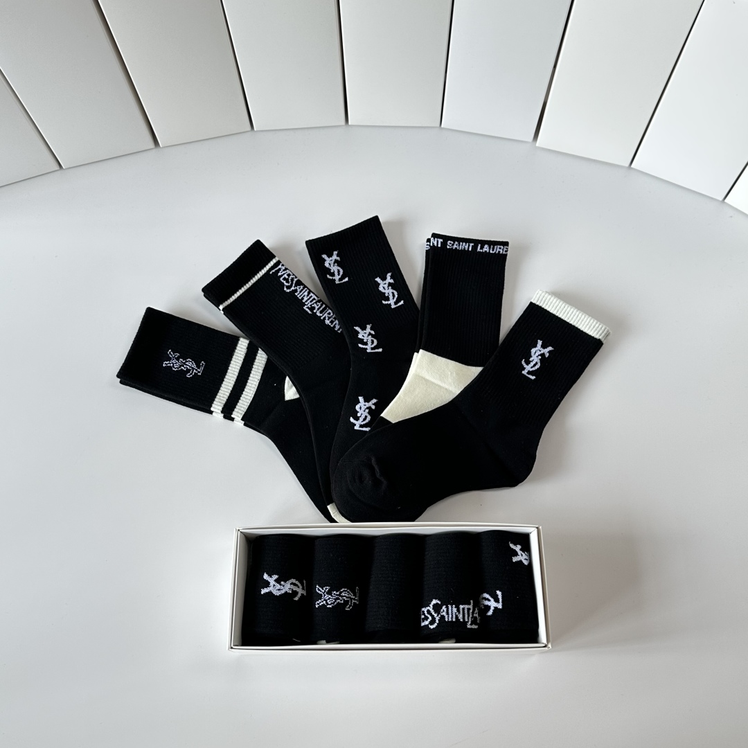 [TOP] Yves Saint Laurent YSL Socks - 5 Pieces as a Set