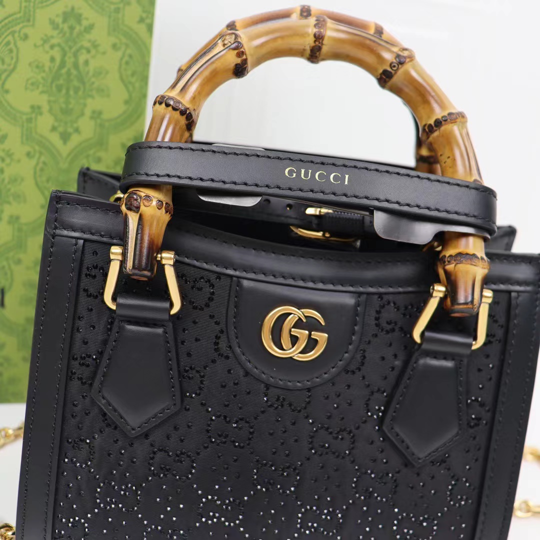 [TOP] GUCCI GG Diana Tote Bag 20x16x10cm - Black