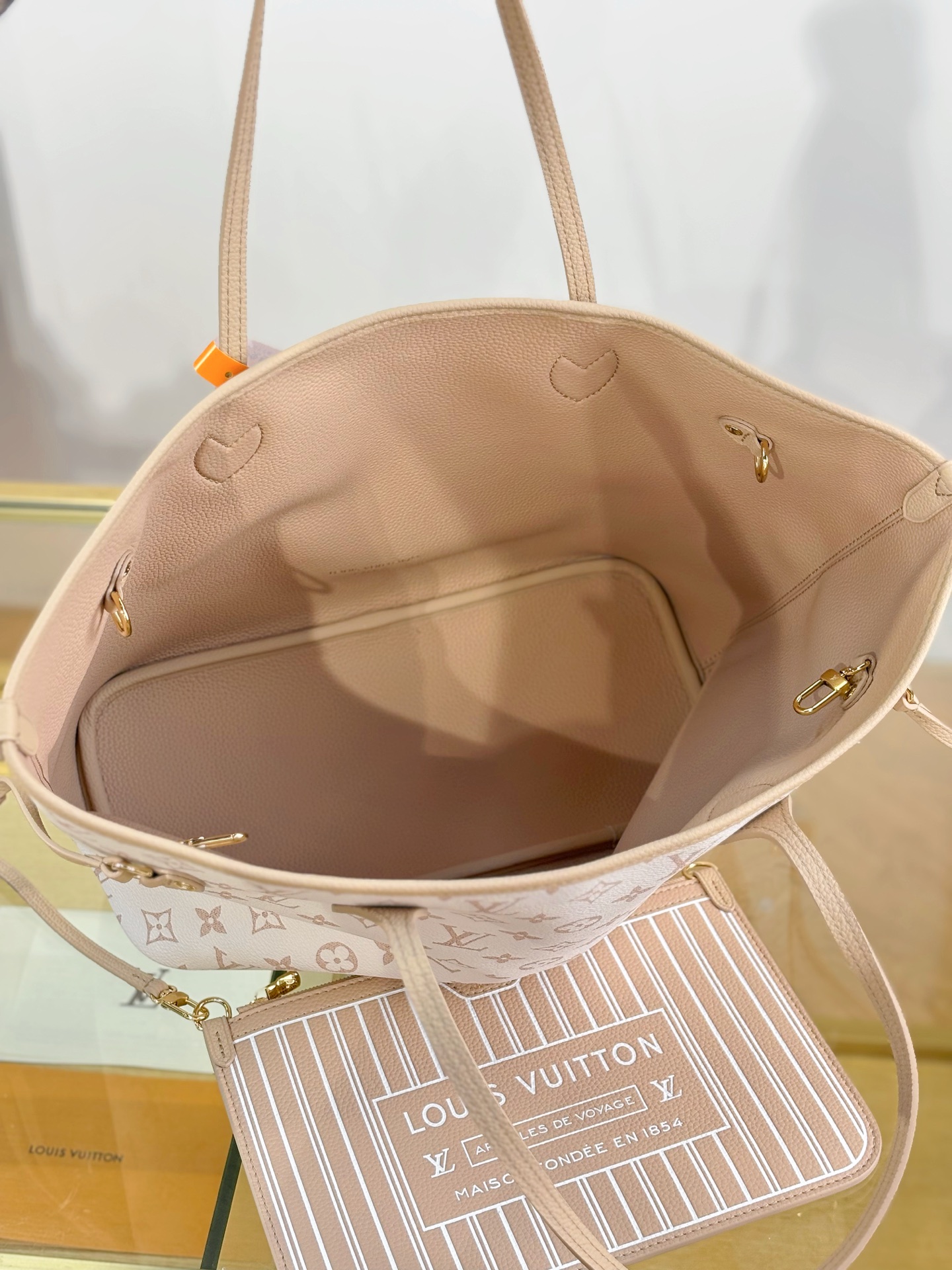 [TOP] Louis Vuitton LV Neverfull MM Inside Out Leather Tote Bag 31x28x14cm - Off White