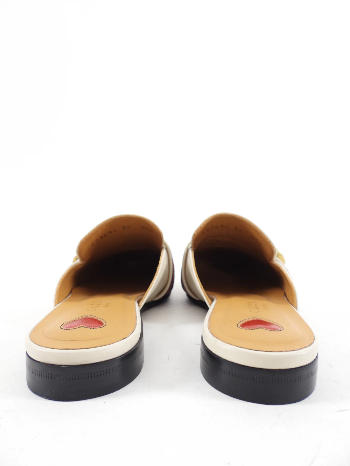 [TOP] GUCCI Marmont Ivory Leather Web Mule Slides - White