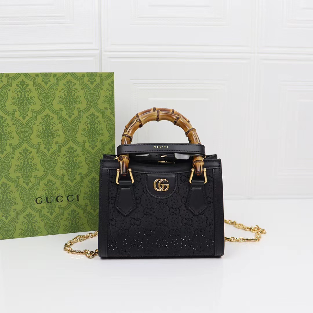 [TOP] GUCCI GG Diana Tote Bag 20x16x10cm - Black