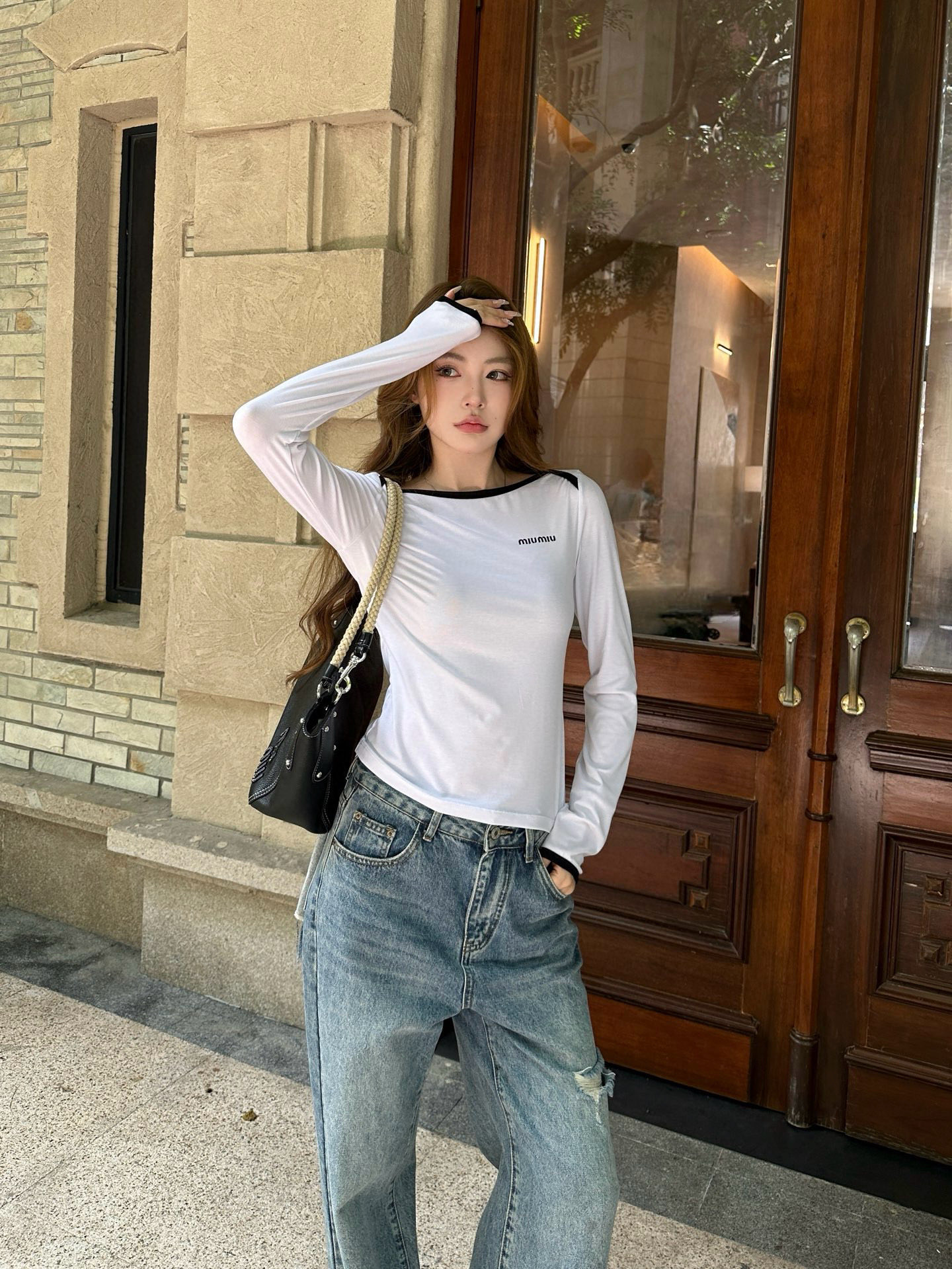 [TOP] Miu Miu Long Sleeve Bottoming Shirt - White