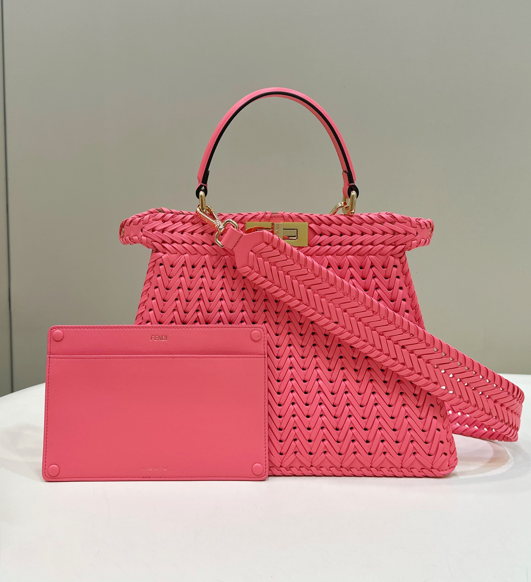 [TOP] FENDI Peekaboo ISeeU Handbag 33*12*25cm- Bright Pink